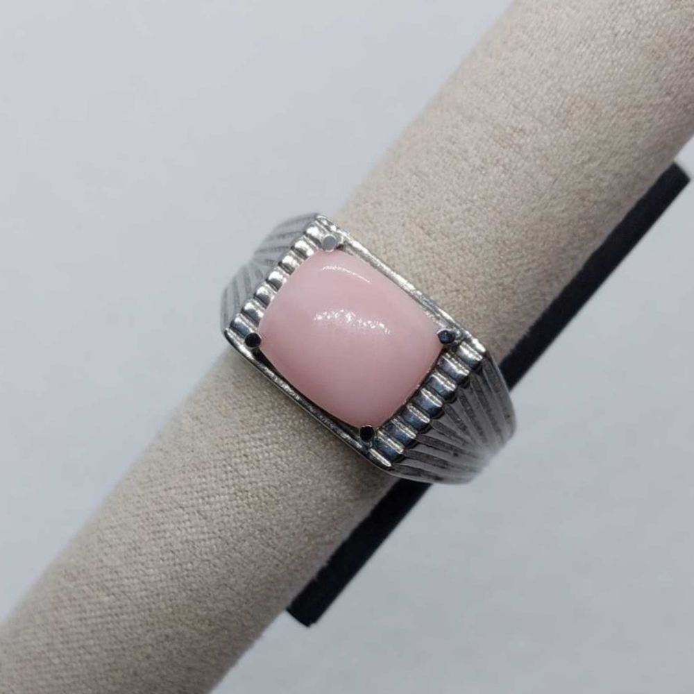 ◇4.25 Peruvian Pink Opal Solitare In Stainless Steel Ring